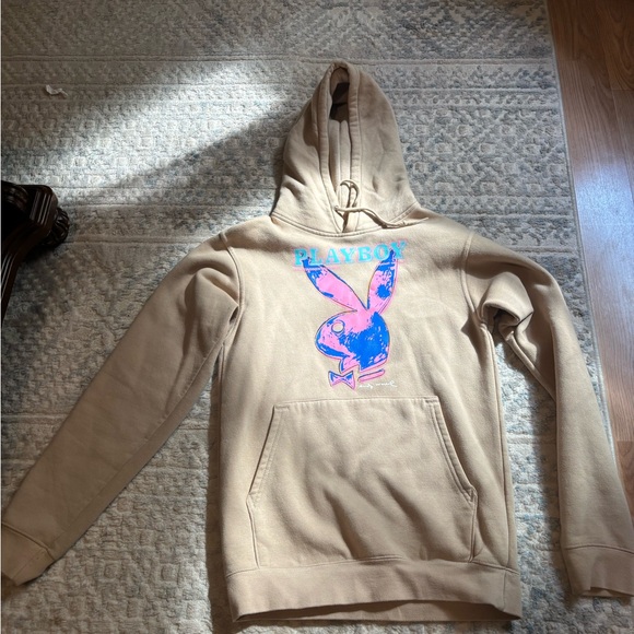 Playboy Cream Hoodie with Blue Logo - Picture 1 of 3